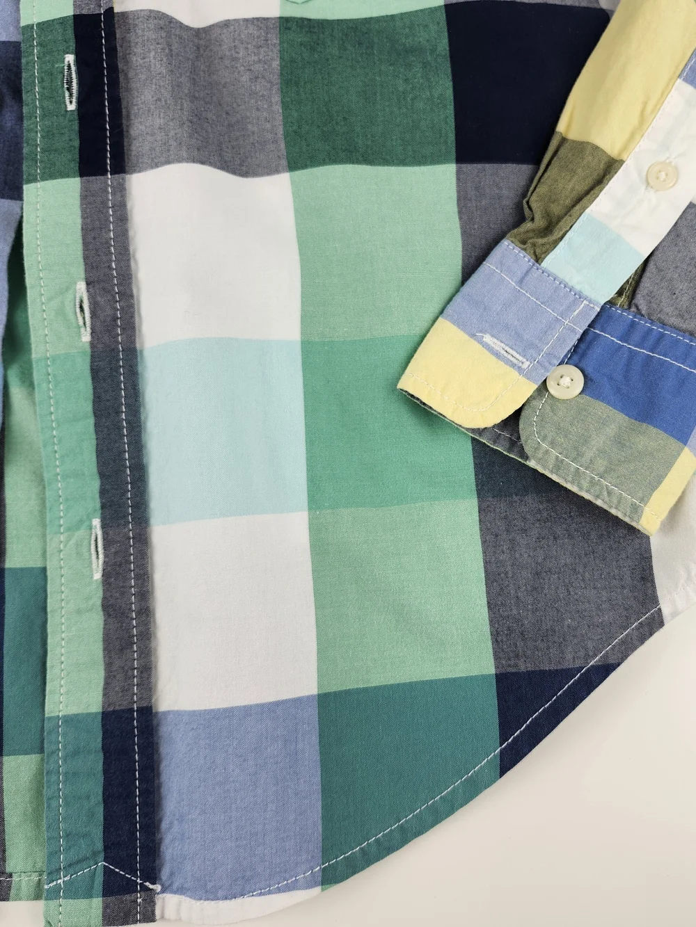 GAP Plaid Button-Down Shirt in Green, Blue & Yellow